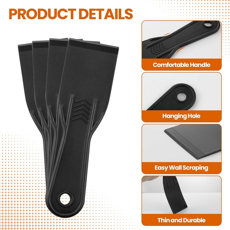 OXDFK 6 PCS Plastic Putty Knife, 2 Inch Black Flexible Putty Knife Scraper, Used for Repairing Walls, Pasting Plaster, Scraping Putty Plastic Putty Knife Scraper - Image 3